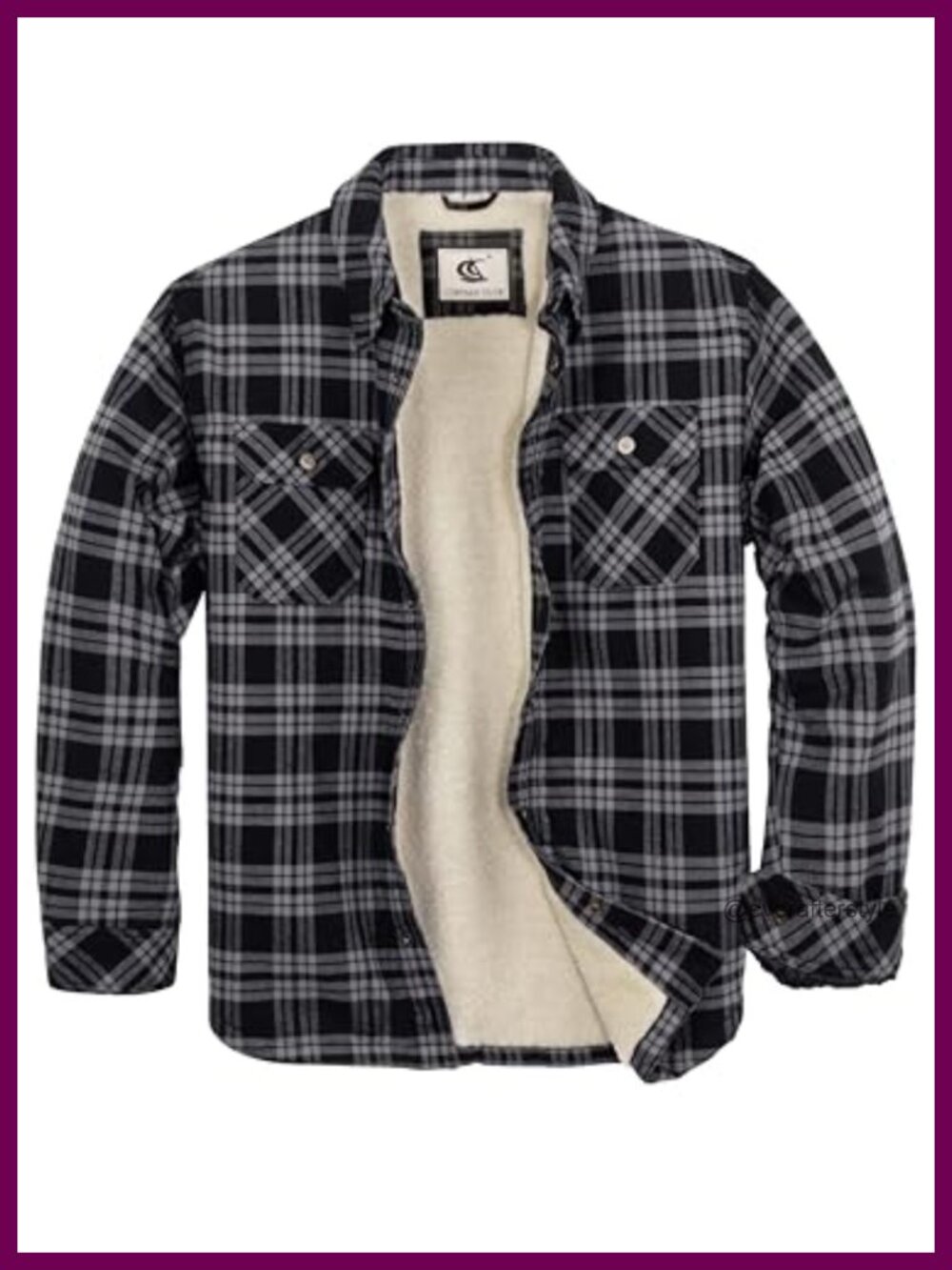Men's Flannel Shacket Sherpa Quilted Lined Button Snap Jacket Shirt